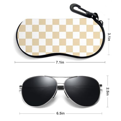 Sunglasses Soft Case, Ultra Light Portable Neoprene Zipper Glasses Case for Men Women - color: Khaki Plaid