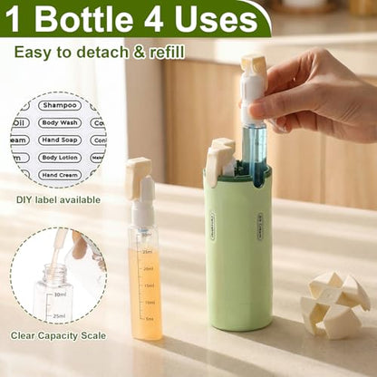 Domensi 4 in 1 Travel Dispenser with 4 Pack 30ml Travel Bottles and Label Refillable & Leak Proof Portable Toiletry Containers with Locks for Shampoo Lotion Conditioner Cream(Green) - color: Green