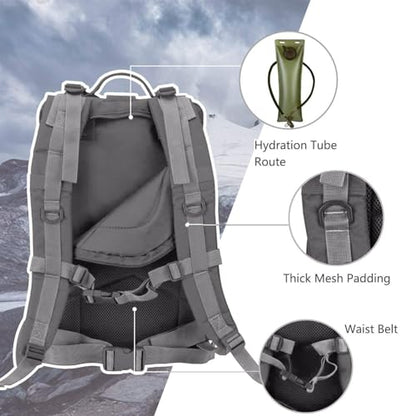 Hannibal Tactical MOLLE Assault Backpack, Tactical Backpack Military Army Camping Rucksack, 3-Day Pack Trip w/USA Flag Patch, D-Rings, Grey - color: Grey