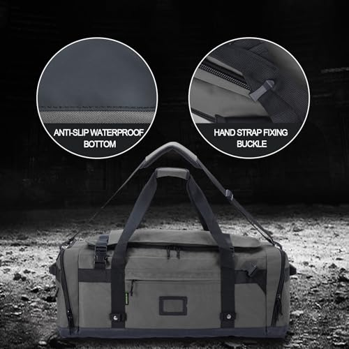Large Duffle Bag for Travel - Men & Women, Foldable Gym Duffle Backpack, Heavy Duty Tactical Military Canvas Duffel Bags, Extra Big Carry On with Shoe Pockets, Waterproof (80L/103L) - color: Grey, size: M(80L)