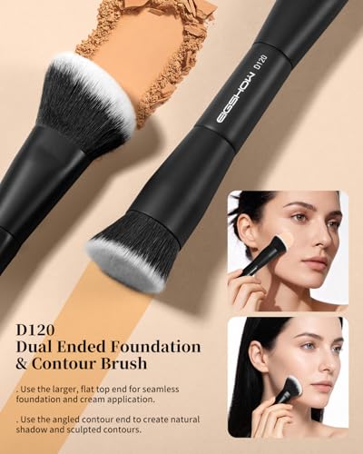 EIGSHOW Makeup Brush Set 3Pcs, Double Sided Foundation Contour Powder Highlight Concealer Brush for Liquid, Cream & Powder, Fit for Home, Travel & Gifting (Black) - color: Black