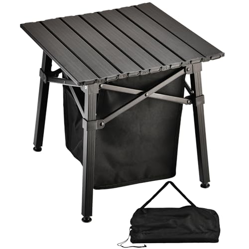 Aluminum Camping Side Table, Compact Folding Outdoor Portable Beach Small Camp Table with Carry Bag and Storage, Picnic, Hiking, Fishing, Grill - color: Black, size: Small