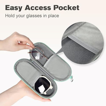 Double Eyeglasses Case, Dual Glasses Sunglasses Organizer with Zipper Closure, Eyewear Storage Box for Men Women Travel - color: Green