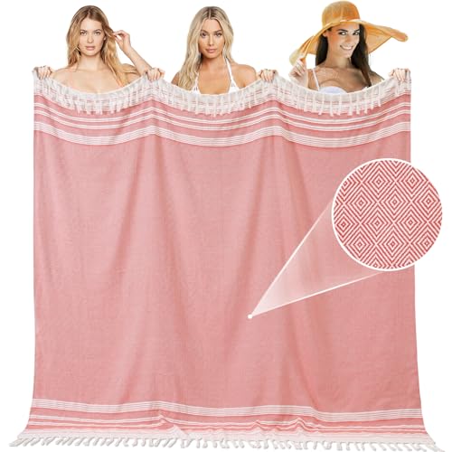 Genovega Large Throw Blanket Yoga Blanket Turkish Beach Towel Women Birthday Ideas Mother Day Grandma Grandmother Wife Sister Girlfriend Her Female Boss Teacher Appreciation Thank You Retirement - color: Coral, size: Giant Large 82''x88''