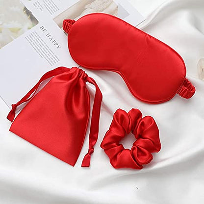 Silk Satin Sleeping Eye Mask, Red Sleep Eye Night Blindfold for Women and Men, Soft Breathable Blackout Eyeshade Eye Cover for Travel, Wedding Bridesmaid Gift - color: Red