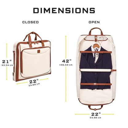 ZEGUR Premium Garment Bag Carry On for Women - Hangs Blazers, Pantsuits & More - Travel Bag with Shoulder Strap and Laptop Compartment (Beige with Saddle Brown Leather) - color: Beige