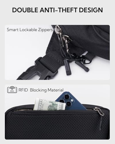 WATERFLY Lightweight Small Fanny Pack: 1.5L Mini Slim Crossbody Waist Belt Hip Bag with RFID Blocking, Anti-Theft & Water Resistant Pouch for Women Men Travel Hiking Running Walking EDC - color: Black