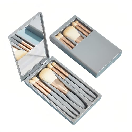 5-Piece Professional Makeup Brush Set with Mirror & Travel Case Hypoallergenic Vegan Bristles for Sensitive Skin Luxury Gift-Ready Box, Portable Cosmetic Kit for Brides, Travel, On-the-Go Touchups (1) - color: 1