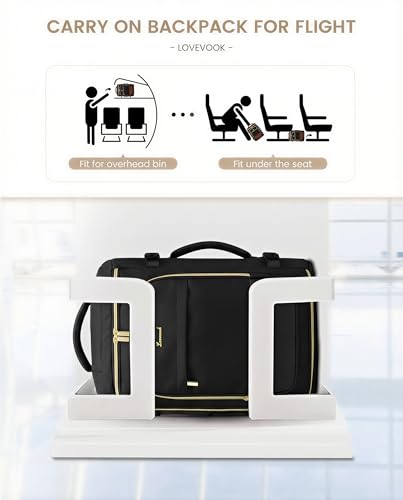 LOVEVOOK 40L Travel Backpack Carry on Flight Approved, Personal Item Bag with 3 Packing Cubes, Travel Backpack for Women Fits 17" Laptop, Water-resistant Carry On Bag for Airplanes - color: Black, size: 40L-4PCS