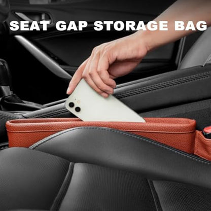 Tumecos Car Seat Pockets PU Leather Car Console Side Organizer Seat Catcher Holders Compatible with Phone Key Wallet Phone Sunglasses 2 Pack (Brown) - color: Brown