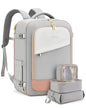LOVEVOOK Travel Backpack for Women, 40L Carry On Backpack Flight Approved, Large Personal Item Bag Fits 17 inch Laptop, TSA Approved Luggage with 3 Packing Cubes,Waterproof Weekender Gym Essentials - color: Beige-grey-pink, size: 40L