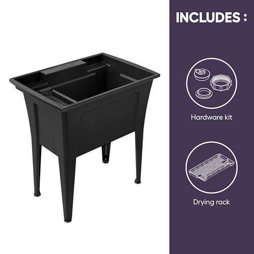 32” Utility Sinks for Laundry Room, Garage, Garden, Basement – Noah William Home Indoor and Outdoor Polypropylene Basement Wash Tub - No Faucet Included (Black) - color: Black, size: 32" - 25.6 gal
