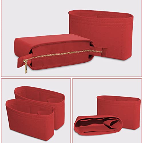Felt Tote Bag organizer with Zipper Small Purse Organizer Insert With 2 Packs fits NeoNoe Series,Red - color: Red