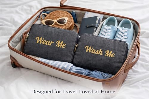 Travel Fanatics Wear Me Wash Me Travel Laundry Bag - 2-Sided Clean and Dirty Clothes Organizer Pouch for Suitcase, Carry-On and Trips - color: Black Cotton
