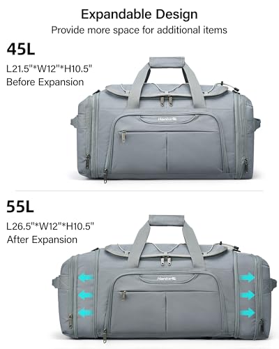 Hanke Expandable Carry On Luggage Bag,3 in 1 Duffle Bag for Travel,45L-55L Weekender Overnight Bag with 15.6" Compartment for Women & Men (Grey) - color: Grey