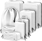 Well Traveled 8 pcs Compression Packing Bags Cubes Set with HybridMax Double-Capacity Design - Packing Cubes for Travel Compression to Maximize Limited Luggage Space, White - color: White, size: 8-piece