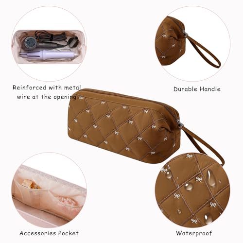 RSRSLEII Large Quilted Hair Tools Travel Bag with Bow Pattern,Waterproof Hair Styling Accessories Storage Case for Shark FlexStyle, Dyson Airwrap Hair Dryer, Curling Iron, Revlon Hair Tools(Brown) - color: 05Brown