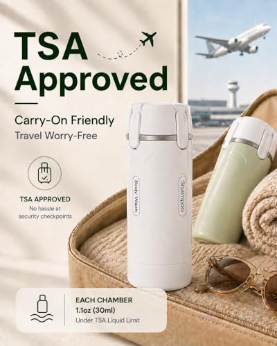 4 in 1 Travel Dispenser Bottle, TSA Approved Leak Proof Refillable Toiletry Containers for Shampoo, Conditioner, Lotion & Skincare – Easy Clean Travel Bottles for Gym, Business - color: White