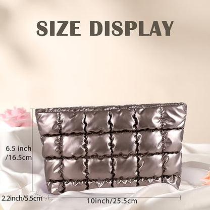 Puffy Quilted Makeup Bag, Cosmetic Bag, Travel Toiletry Organizer Pouch, Clutch for Women (Gold) - color: Gold