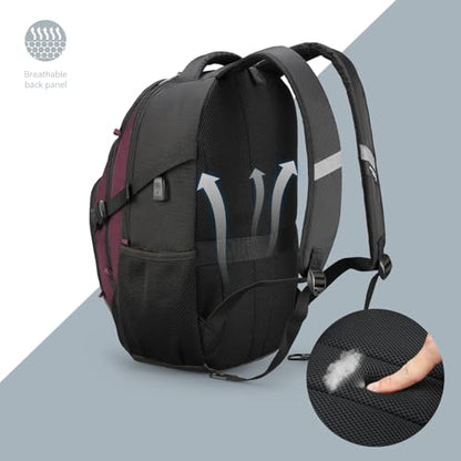 Swissdigital Design Laptop Backpack with USB Charging Port, Travel Backpack Fits 15.6 inches Computer, 31L College School Backpack for Women, Angola red/Black | SD803-44 - color: Angola Red/Black