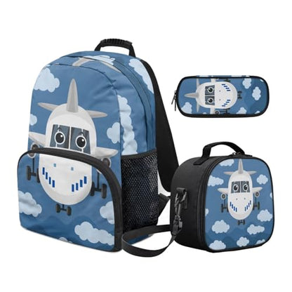Kids Boys School Backpacks Set,Airplane School Bus Bookbag for Preschool Study,Back to School Supplies,Large Capacity Backpack with Lunch Box and Pencil Case Bundle - color: Airplane -1