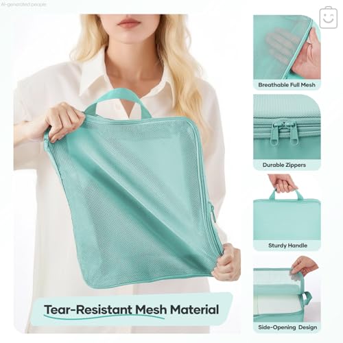 Veken 11-Pack Compression Packing Cubes for Travel Essentials,Compressible Expandable Large Luggage Suitcase Organizer Bags for Clothing,Durable Space Saver Bags with Toiletry Bags(Blue Green) - color: Blue Green, size: 11 set