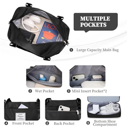 Weekender Bags for Women,Overnight Travel Duffel Bag with Shoes Compartment& Toiletry Bag,Extra Large(Black) - color: Black, size: Extra Large