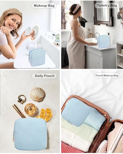 Small Makeup Bag, Mini Makeup Pouches for Purse Cute Cosmetics Bag Pouch with Slip-in Pockets Small Travel Toiletry Bag Makeup Storage Bag Lipstick Organizer Purse Essentials - color: 0-Mini Blue