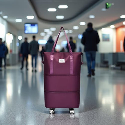 Expandable Foldable Duffel Bag with Detachable Wheels, 64L Large Capacity Rolling Travel Duffle Bag, Lightweight Carry on Luggage with Spinner Wheels, Weekend Gym Tote Bag (Deep Purple) - color: Deep Purple