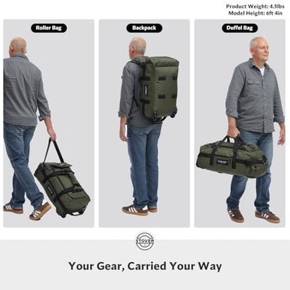 STOVER 45L Carry-On U-Zip Rolling Duffel Bag with Wheels, Medium Durable Travel Duffle w/Toiletry Bag, Heavy-Duty, Packable, Foldable w/Shoulder Straps- Use as Luggage or Backpack, Men/Women (Green) - color: U-Zip Green