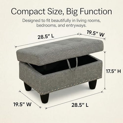 28.5 Inch Storage Ottoman Bench, Upholstered Ottoman with Hidden Storagefor Bedroom Living Room, End of Bed Foot Rest Stool, Dark Gray - color: Dark Gray
