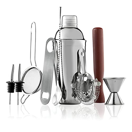 FineDine 10-Piece Cocktail Shaker Set with Travel Bag - Stainless Steel Shaker Set Bartender Kit - Mixology Bartender Kit - Strainer, Muddler, Jigger, Bar Spoon, Bottle Opener, Pour Spouts - Bar Set - size: 10-Piece