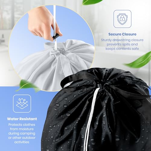 Extra Large Travel Laundry Bag - 2-Pack Fun Print Design Bags for Dirty Clothes - Durable Water-Resistant Fabric - Sturdy Drawstring Closure (Black-White | Laundry) - color: Black-white | Laundry