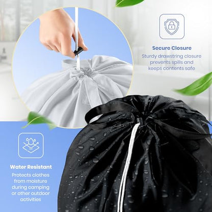 Extra Large Travel Laundry Bag - 2-Pack Fun Print Design Bags for Dirty Clothes - Durable Water-Resistant Fabric - Sturdy Drawstring Closure (Black-White | Laundry) - color: Black-white | Laundry