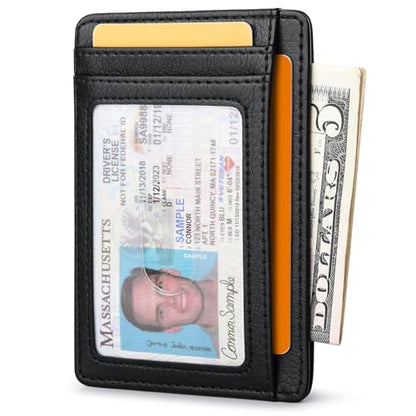 Buffway Slim Minimalist Front Pocket RFID Blocking Leather Wallets for Men and Women - Galactic Crack Black - color: Galactic Crack Black