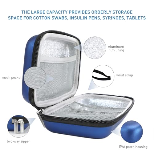 suzamed Insulin Cooler Travel Case,EVA Insulation Travel Medicine Kit with Temperature Display for Diabetes Care,Insulin Pen and Other Diabetic Suppliess (Blue-Temp) - color: Blue-temp