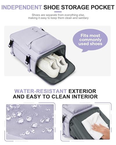 VGCUB Travel Backpack for Women Men for Spirit Airlines Personal Item Bag 18x14x8 Inches Laptop College Backpack,Waterproof Carry on Flight Approved Work Backpack Mochila de Viaje,Large Purple taro - color: Light Purple, style: X-large