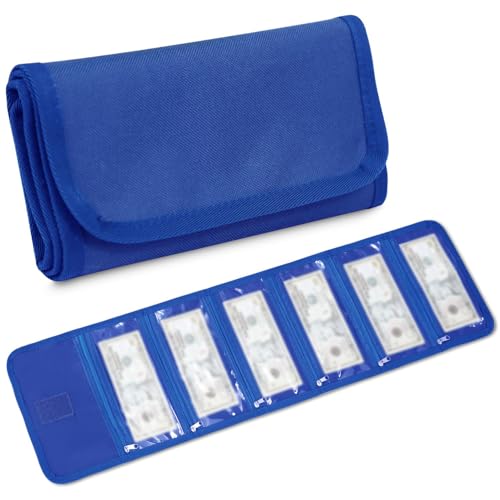 Money Organizer, Money Wallet for Cash with 6 Pocket,Money Bags, Money Pouch,Cash Organizer, Cash Bag, Small Travel Money Holder for Budgeting, Receipt and Tips, for Gifts - color: Blue