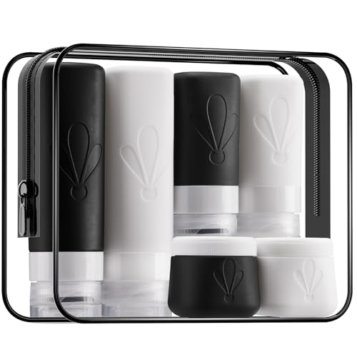 INSFIT travel bottles for toiletries 6 Pack, Leak proof Travel Size Toiletries Containers with toiletry bag, Squeezable Silicone Bottles & Cream Jars, Travel Essentials BPA-Free set for Shampoo - color: 6Pack Black