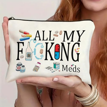 Medicine Storage Pouch with Diabetes, Medicines Bag, and Medical Supply Designs, White Canvas Zipper Cases, Multi-Use Functionality (Gift for Birthdays, Graduation, Christmas) (Style J) - style: Style J