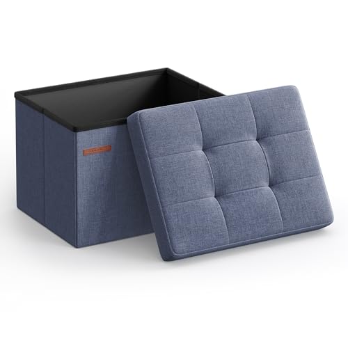 SONGMICS MAZIE Collection - Small Folding Storage Ottoman, Foot Rest Stool, 12.2 x 16.1 x 12.2 Inches, 286 lb Load Capacity, for Living Room, Bedroom, Home Office, Dorm, Light Denim Blue ULSF102Q01 - color: Light Denim Blue, size: 12.2"D x 16.1"W x 12.2"H