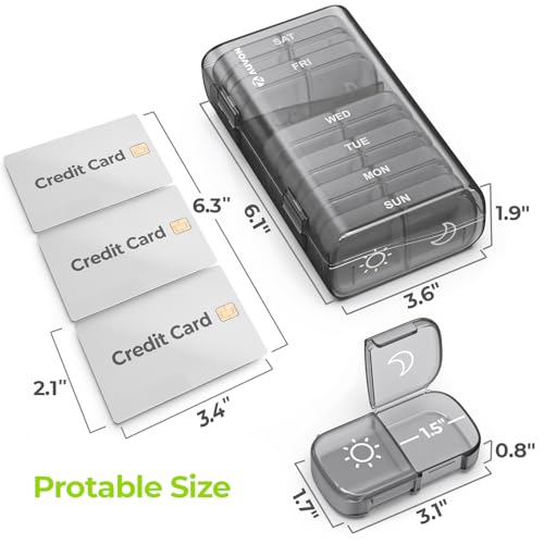 AUVON XL Weekly Pill Organizer 2 Times a Day, Pill Box 7 Day with One-Side Large Openings for Easy to Use, Gray AM PM Pill Case for Medication, Vitamins, Fish Oils, Supplements - color: Gray