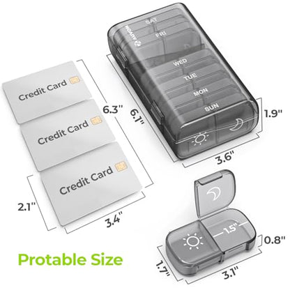 AUVON XL Weekly Pill Organizer 2 Times a Day, Pill Box 7 Day with One-Side Large Openings for Easy to Use, Gray AM PM Pill Case for Medication, Vitamins, Fish Oils, Supplements - color: Gray