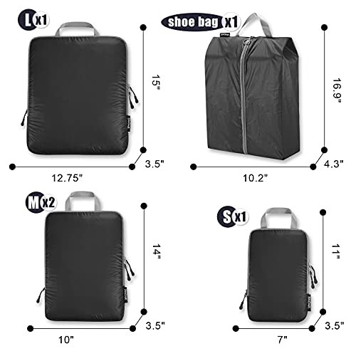 BAGAIL 5 Set Ultralight Compression Packing Cubes Travel Accessories Expandable Packing Organizers(Black) - color: Black