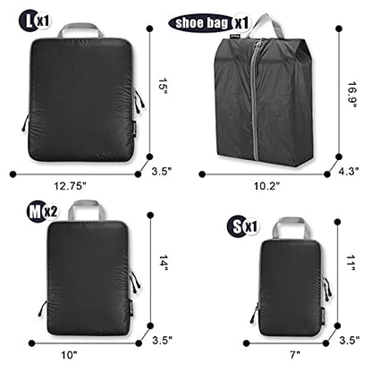 BAGAIL 5 Set Ultralight Compression Packing Cubes Travel Accessories Expandable Packing Organizers(Black) - color: Black