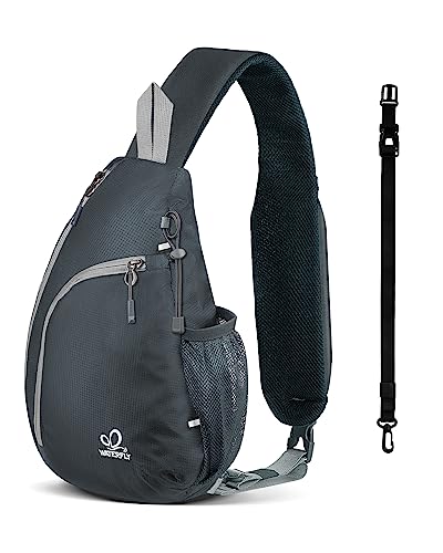 WATERFLY Crossbody Sling Bag Small Water Resistant Backpack Lightweight Shoulder Chest Daypack for Men Women Hiking Travel - color: Gray/W