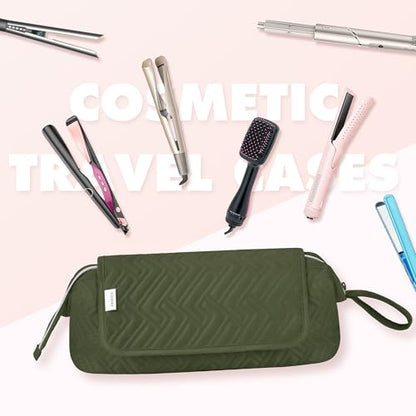 Leudes Hair Tools Travel Bag for Women Heat Resistant Mat for Travel Essentials Hot Tools Straighteners,Flat Irons,Curling Iron,Hot Air Brushes and Hair Dryer Organizer Bags 2 in 1 (Army GreenA) - color: Army GreenA