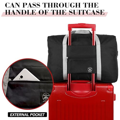 Travel Bag 12 PCS Carry on Luggage Foldable Duffel Bag Sports Gym Bag Weekender Overnight Bag Water Resistant Nylon Travel Duffel for Men Women (Black 12 PCS) - color: Black 12