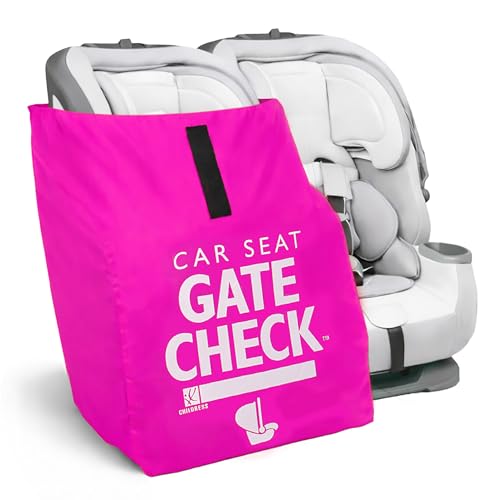 J.L. Childress Gate Check Travel Bag for Car Seats - Car Seat Travel Bag for Airplane, Includes AIRTAG Holder, Fits All Baby Car Infant Carriers & Child Booster Seats - Neon Pink - color: Neon Pink, style: Original