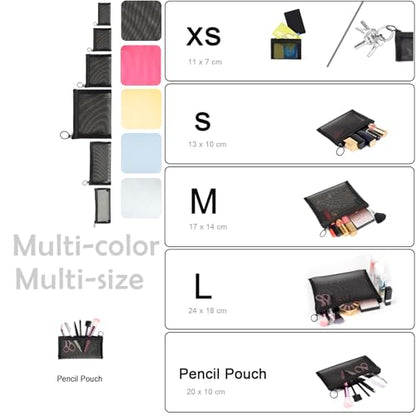 patu Zipper Mesh Bags, Long Case, 5 Pieces, Beauty Makeup Cosmetic Accessories Organizer, Travel Toiletry Kit Set Storage Pouch, Black - size: Long (7.9" x 4", 5 pcs)